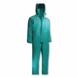 Chemtex Coverall with Attached Hood, Chemical Resistant, Green, Large